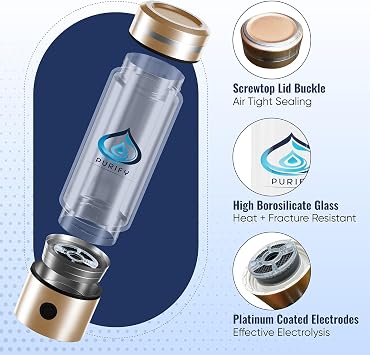 PURIFY™ - Hydrogen Water Bottle, 330ml Hydrogen Water Generator, Hydrogen Water Machine with Platinum SPE/PEM Electrolysis Technology, Hydrogen Water Bottle UK