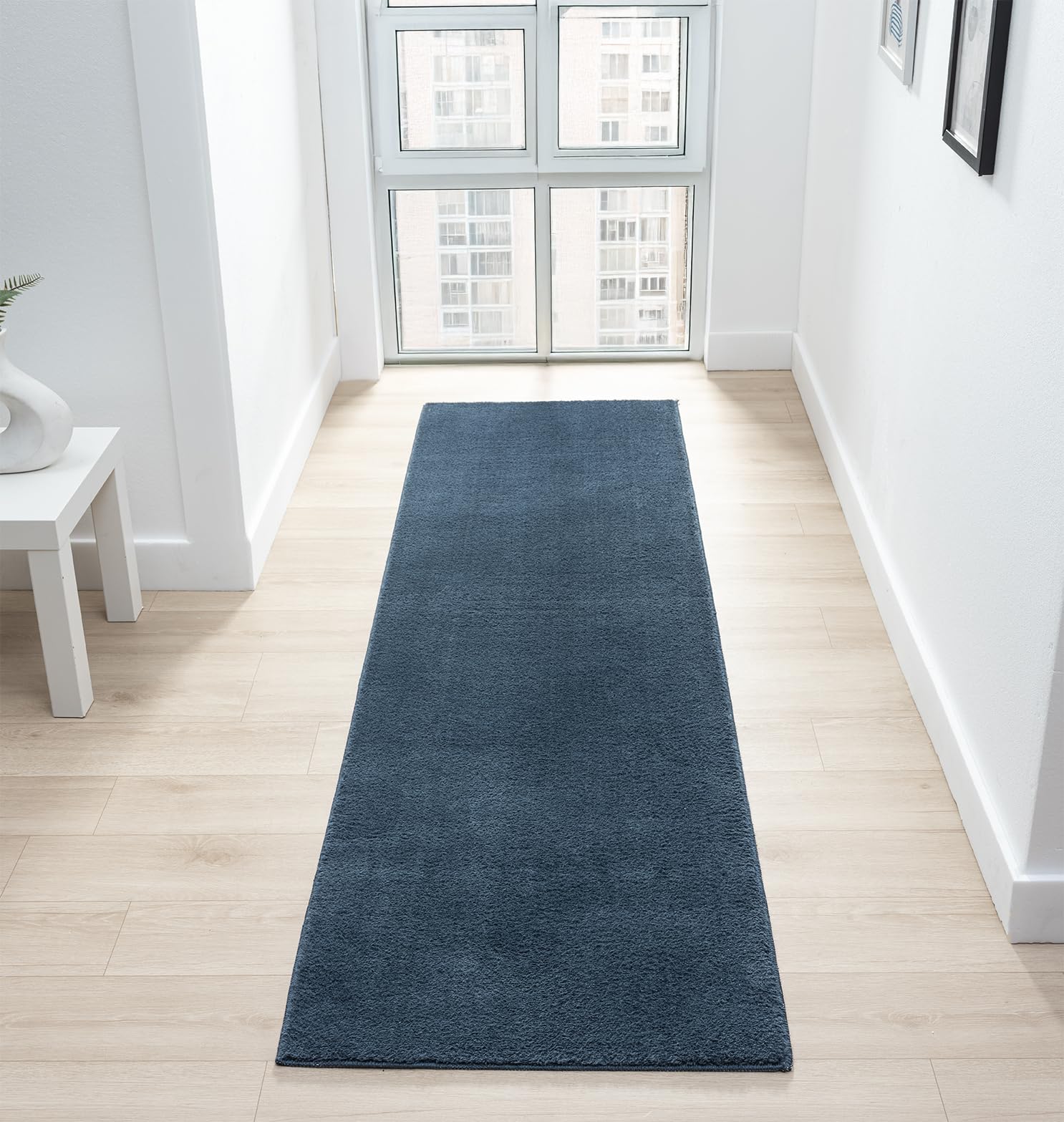 Rugs by Desire Comfy Washable Modern Living Room Rug Polyester Plain Indoor Area Rug with Low Pile - Anti-Slip Felt Backing SuperSoft Carpet Bedroom-Hallway, Navy, 60x200 cm