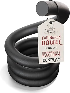 The Foamory's No Waste Full Round EVA Foam Dowel. 5-40mm x 1M High-Density Black Craft Foam Stick. Pre-Cut for Quick Cosplay Armor Trim, Weapon Enhancement and Costumes. Time Saving, Paint-Ready Bevel