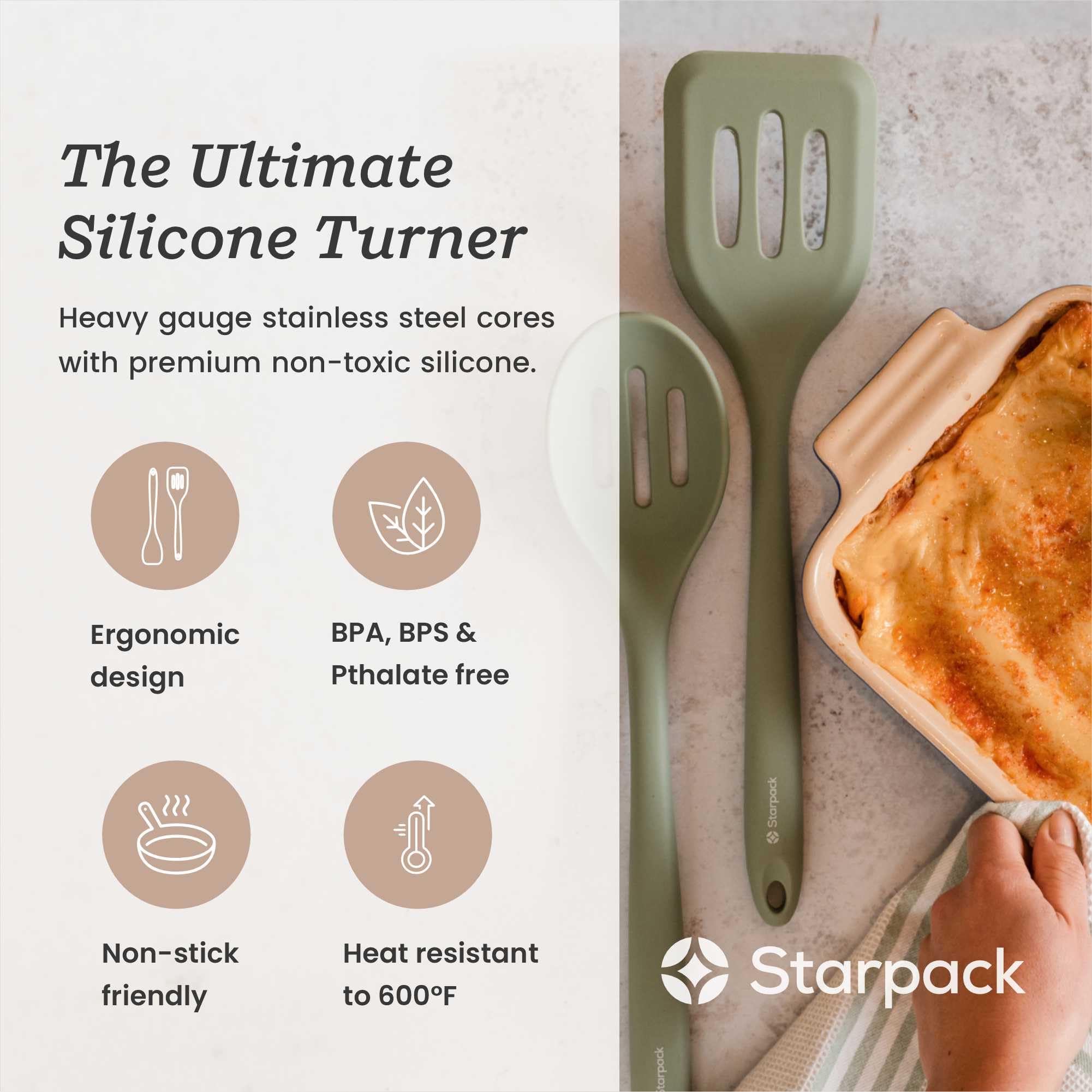 Starpack - Espátula giratoria de silicona de alta calidad, espátula ranurada de 29 cm, espátula ranurada de silicona resistente al calor hasta 315.6 °C para cocinar, espátula de goma antiadherente de