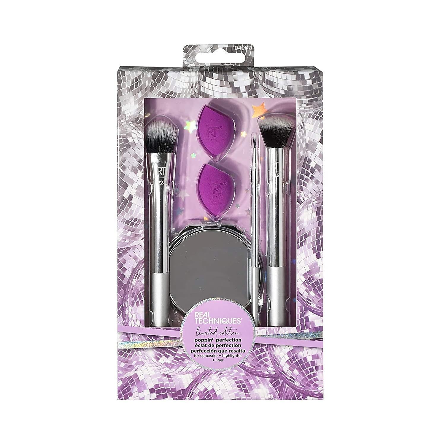 Real Techniques Poppin' Perfection Makeup Brush Set with Makeup Blender Beauty Sponges and Compact Makeup Mirror, Set of 6