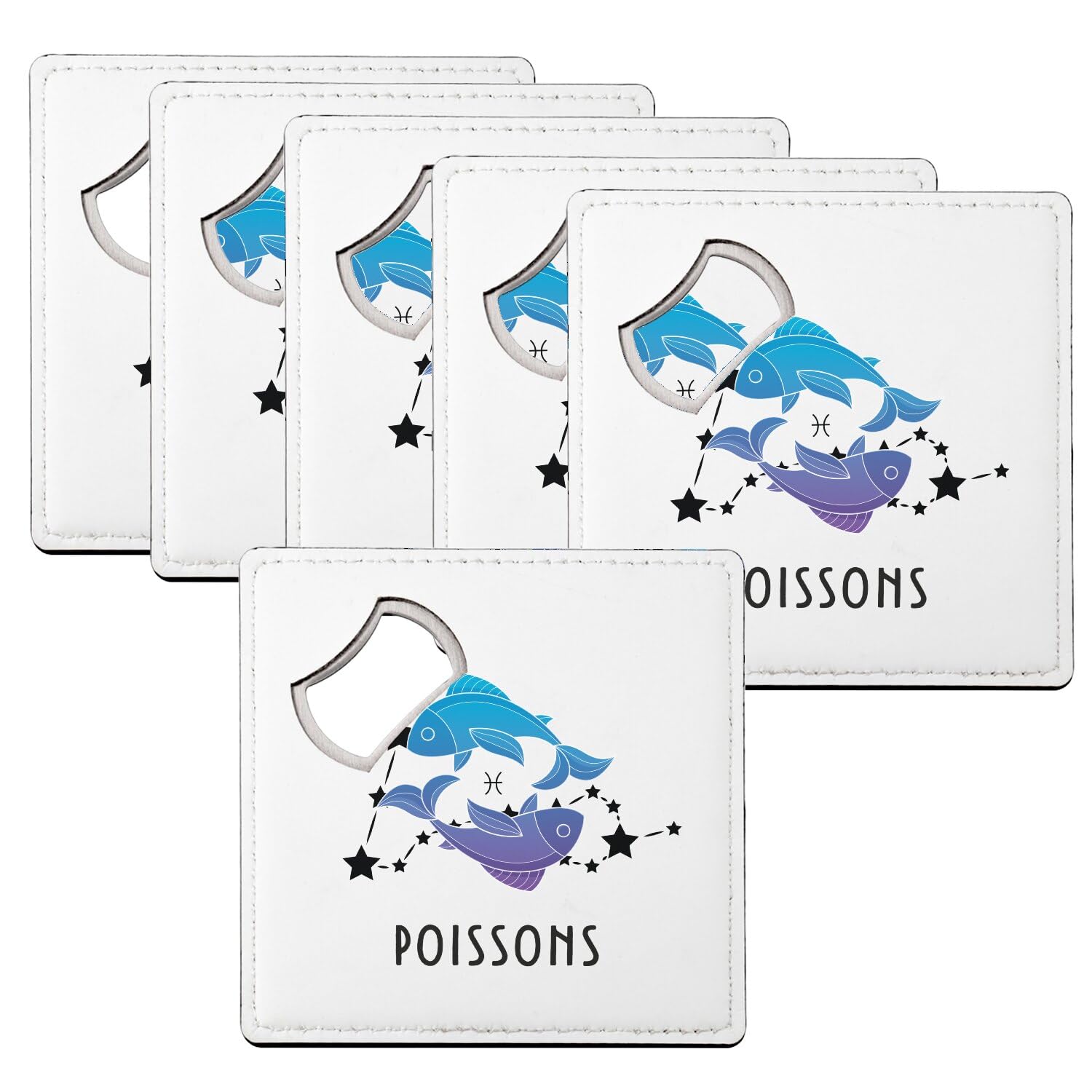 Sous-verre décapsuleur Poissons astrologie céleste - Lot de 6 carrés 9x9 cm