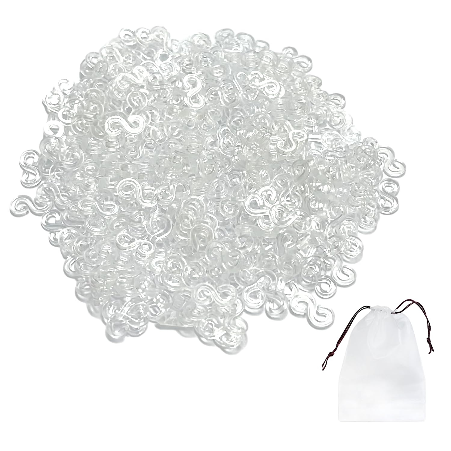 1000 piezas de accesorios de correas blancas y 1 bolsa con cordón, hebilla elástica de goma en forma de S, accesorios de joyería de bricolaje para conectar accesorios de joyería de pulsera de correas