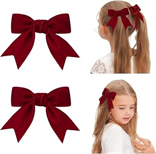 2PCS Wine Red Velvet Hair Bow for Girls, 3" Fall Alligator Clips Hair Christmas Accessories for Baby,Toddlers, Kids,Teens