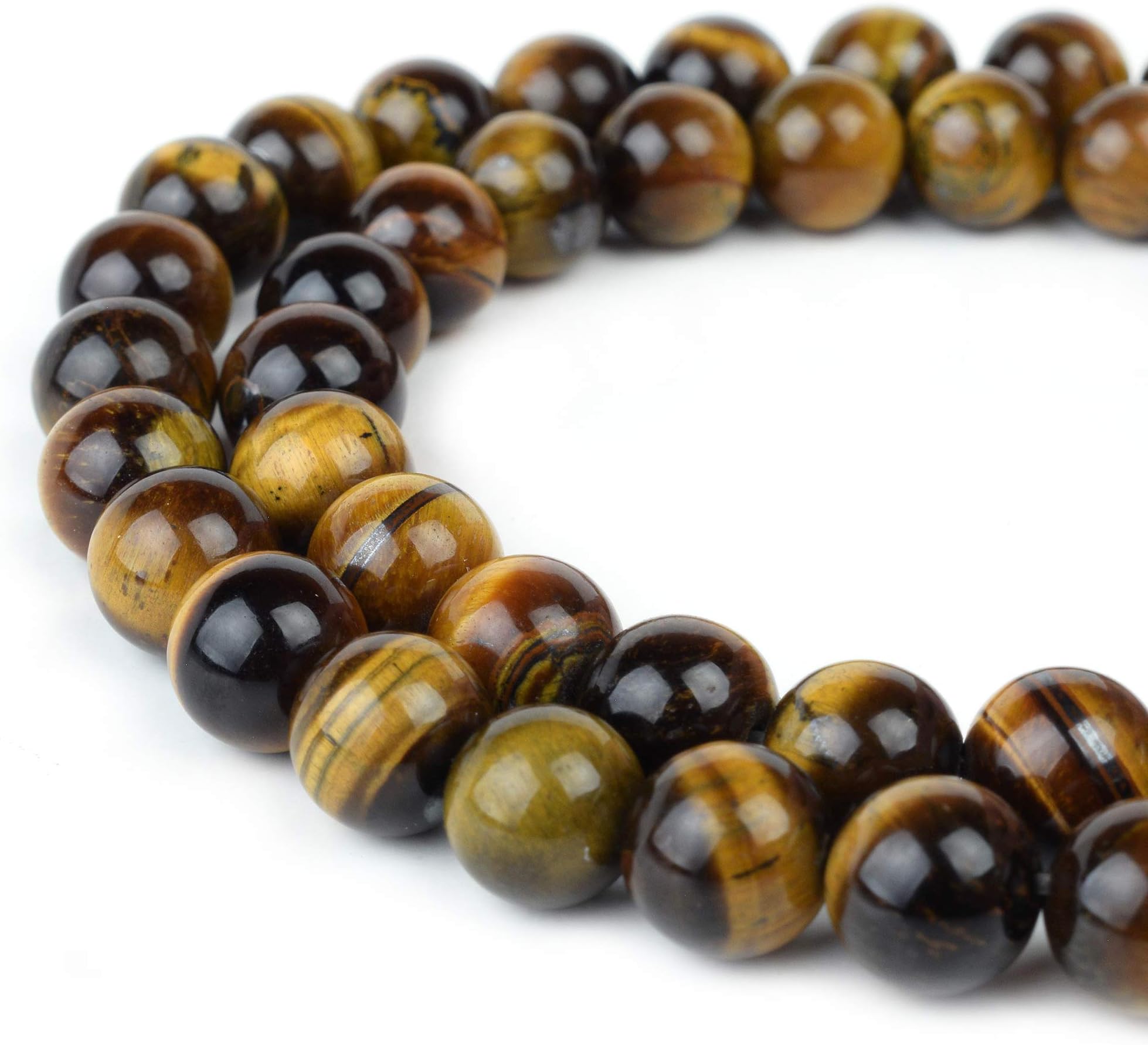 RVG 10mm Natural Tiger Eye Beads Round Gemstone Loose Stone Mala 15.5 in Strand for Jewelry Making (Approx 38-40 pcs)