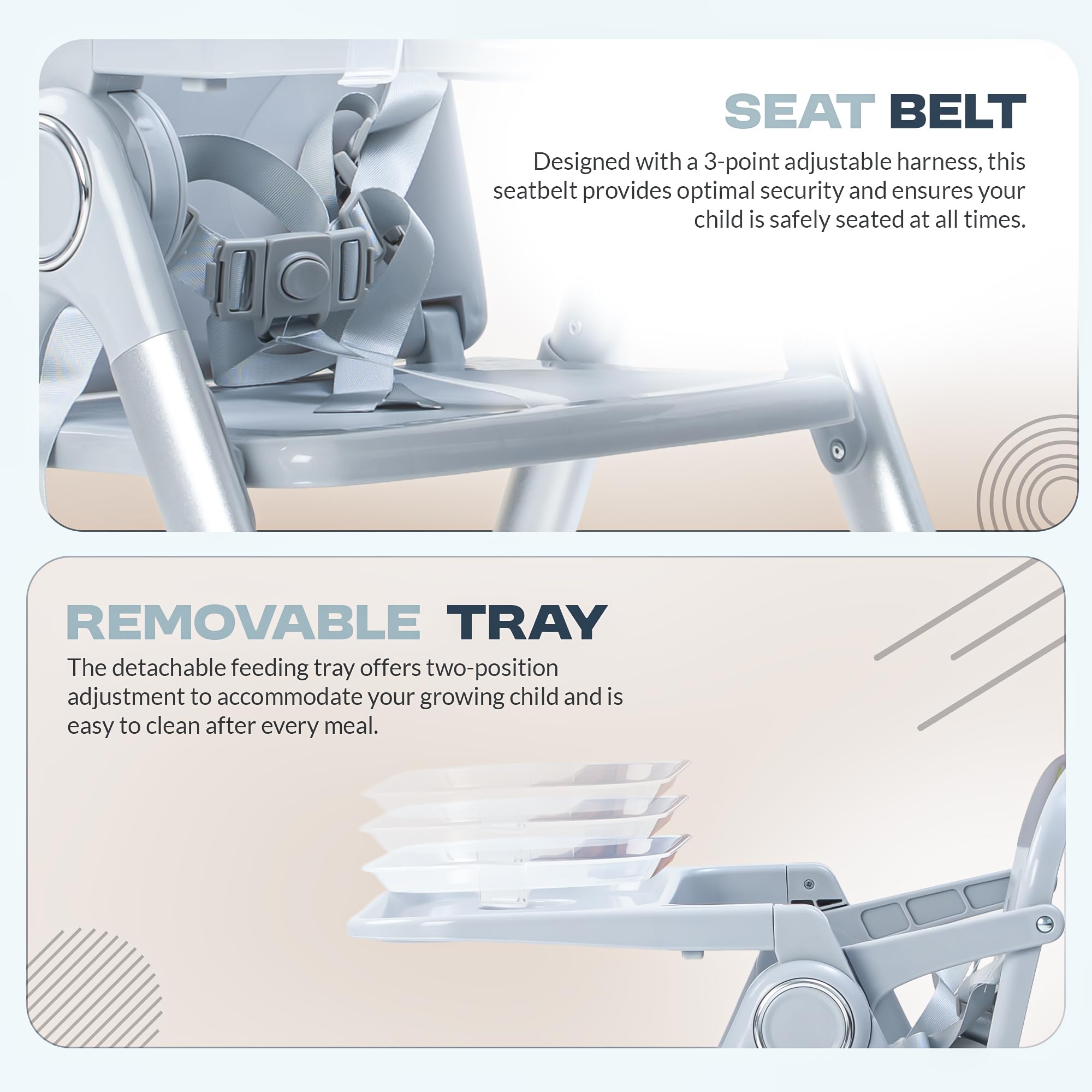 Baybee Snuglo Baby Feeding Chair with Removable Tray, 3-Point Safety Harness & Portable Foldable Design – Convertible Booster Seat for Toddlers 6 Months to 3 Years (Grey) - Image 4 thumbnail