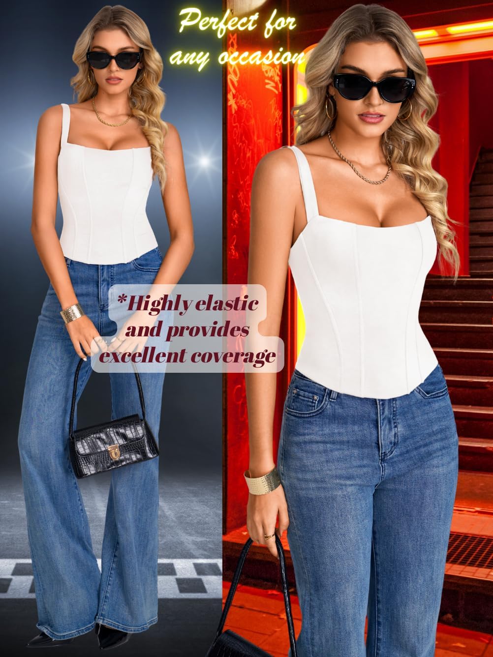 ChiaoLezhee Women's Corset Top Slim Fit Square Neck Going Out Tank