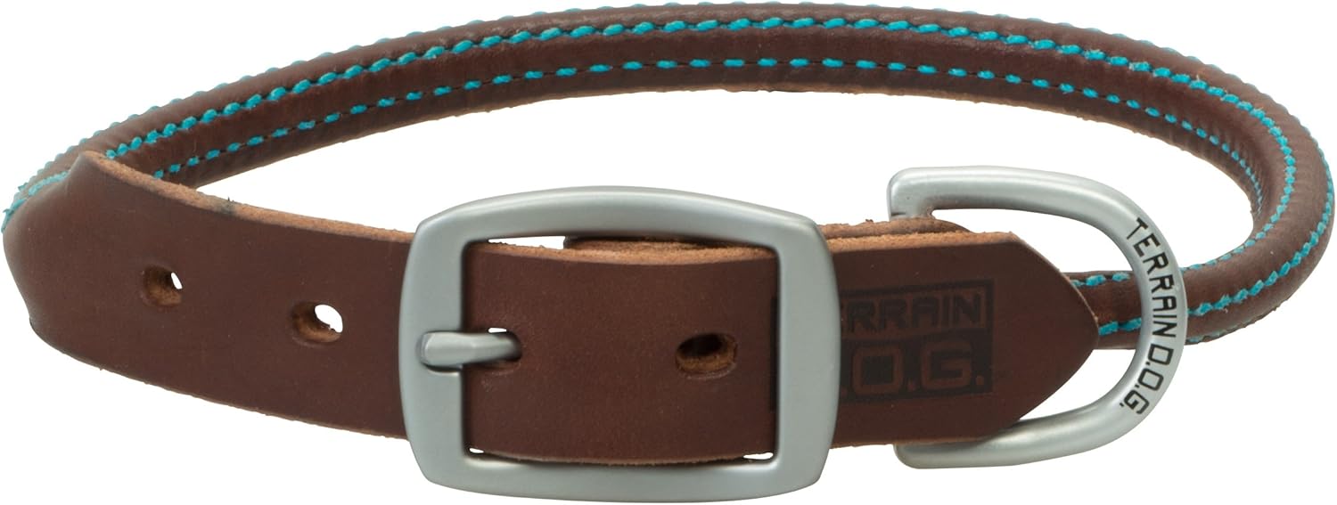 Terrain D.O.G. Harness Leather Rolled Dog Collar Russet 21" (19 - 22 in., 1 in. width)