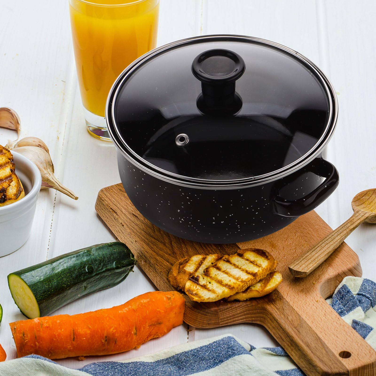 Toyvian Vintage Emaille Kochtopf 3 Stück mit Deckel und Griffen Vielseitiger Kleiner Suppentopf für Nudeln und Hot Pot Robust und Multifunktional