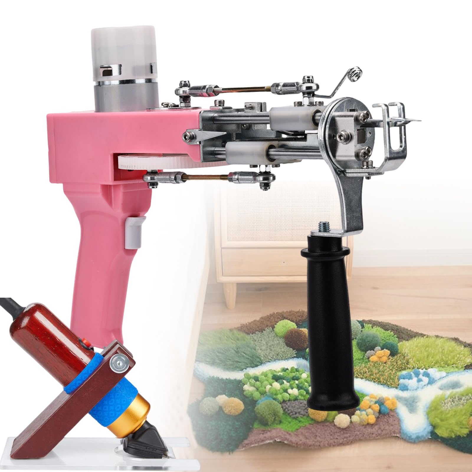 Yldessm&EU Macchina for trapuntatura for tappeti portatile con display su schermo for kit for trapuntatura ad anello tagliato con set di rifinitore for tappeti for principianti(Pink)