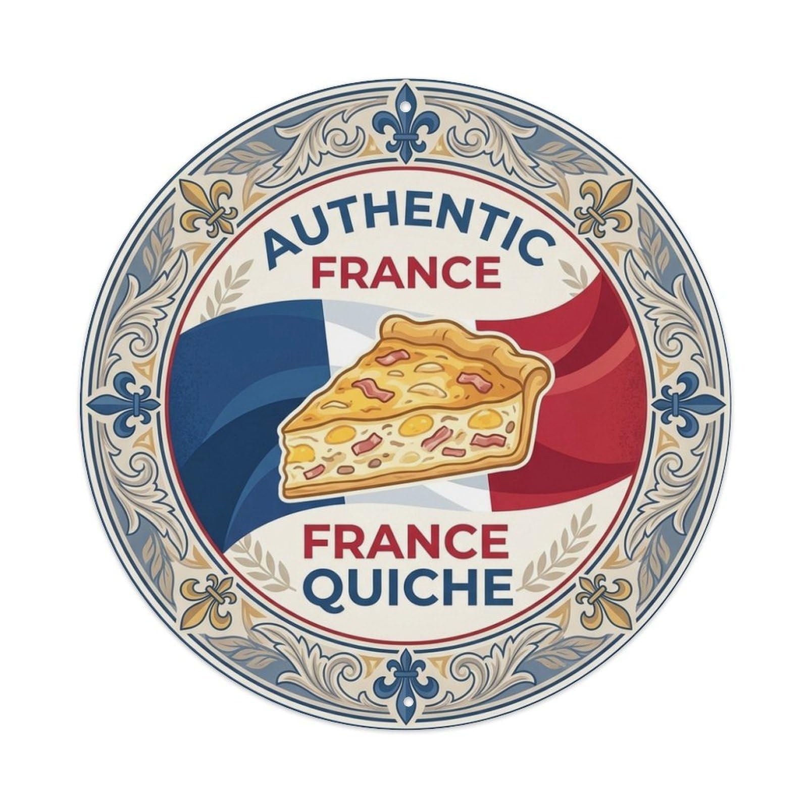 Olhnbad Style France Quiche Travel Savory Tart Cuisine Metal Tin Sign