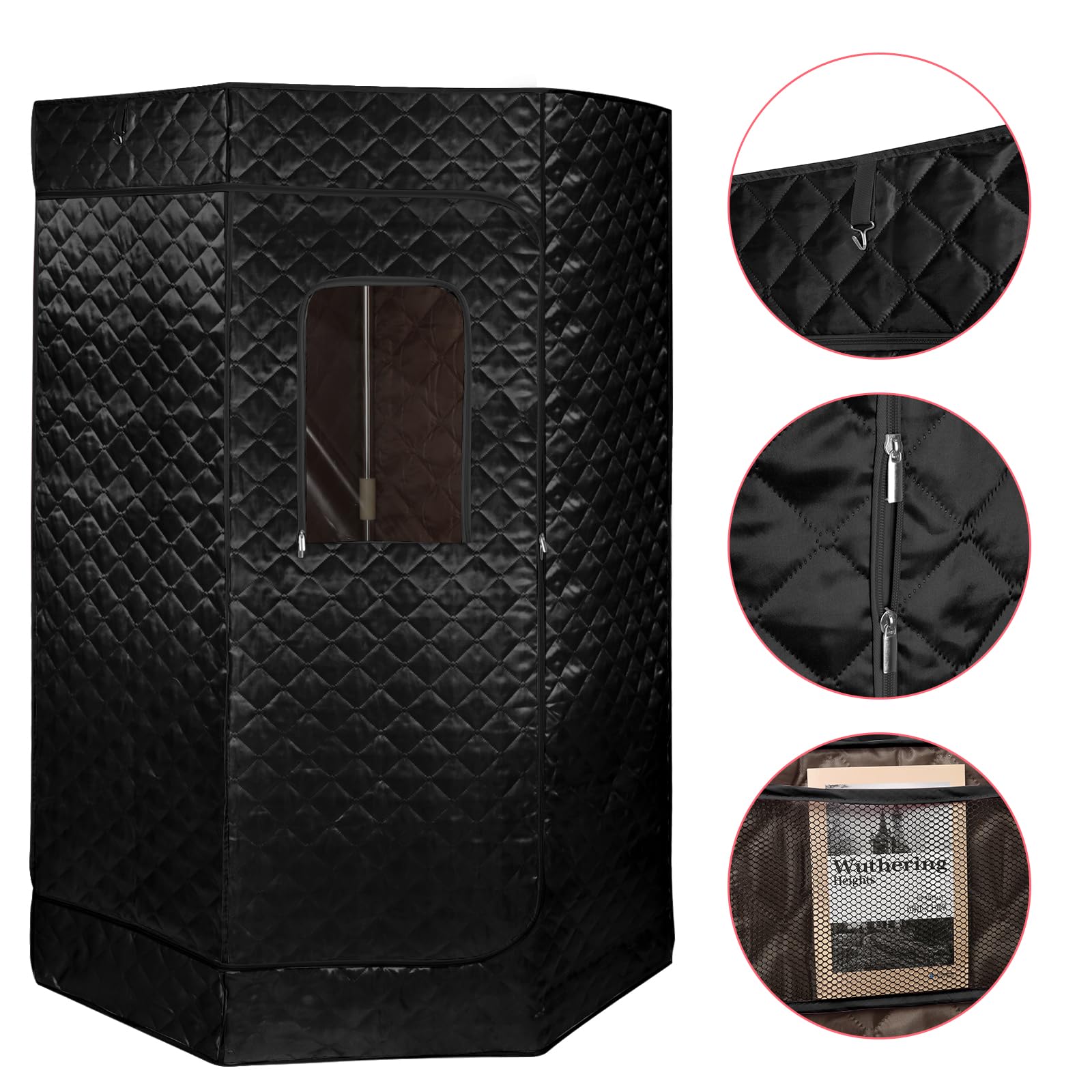 Sauna a Vapore Portatile, Cabina Domestica per SPA, 9 Temperature Regolabili, 0-99 Minuti, Telecomando,per Interna Esterno, Pressoterapia Iinfodrenaggio,90 * 90 * 180 cm (3L) (Nero)