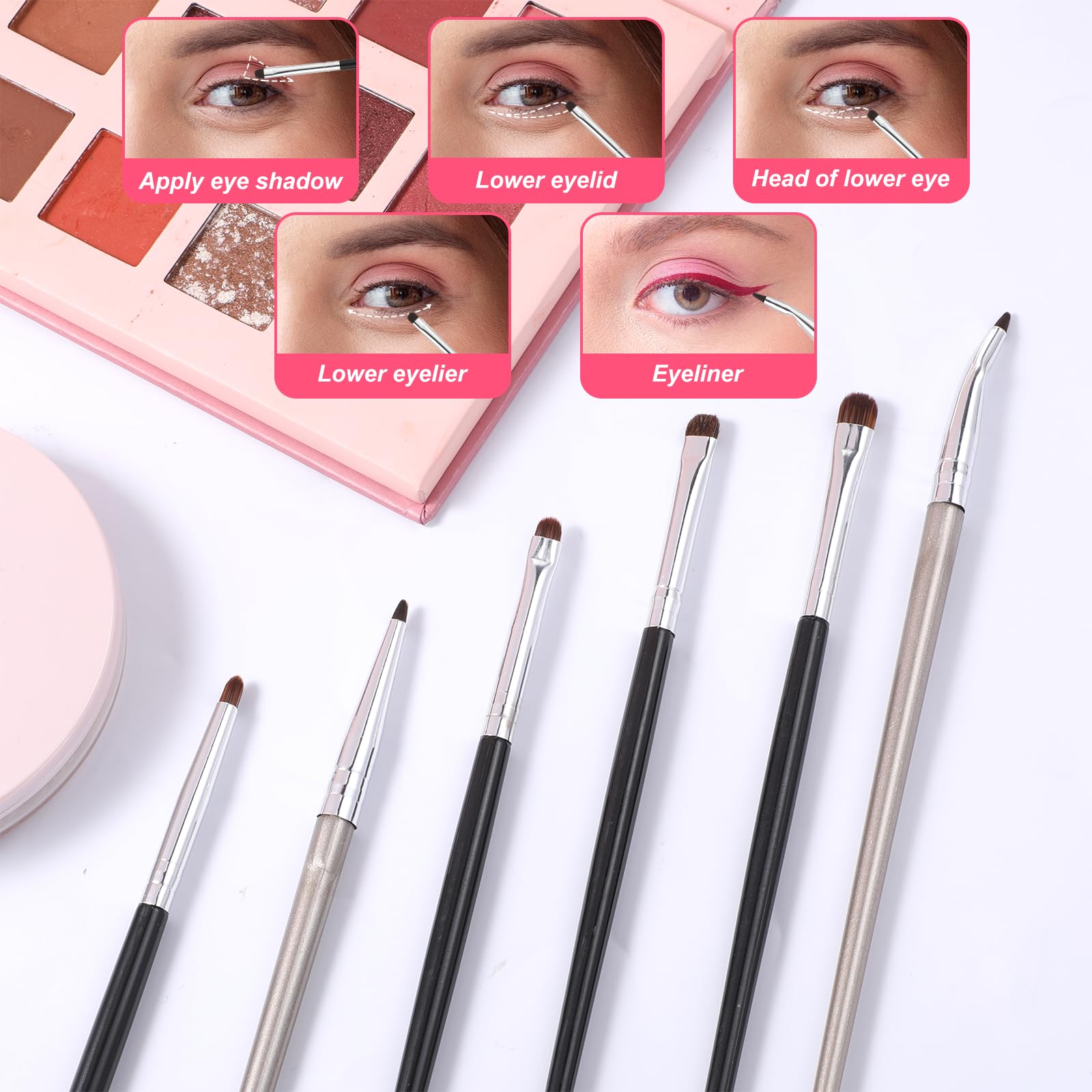4 pinceles de maquillaje de ojos, minibrocha difuminadora para delineador de ojos, pequeños pinceles para sombra de ojos, polvos, gel, corrector en crema, iluminador, delineador de ojos, pincel de