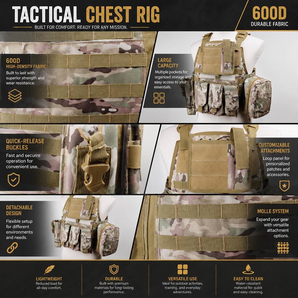 Gilet Molle Outdoor Regolabile con Tasche Multifunzione, Tessuto Resistente 600D, Gilet Leggero per Escursionismo, Campeggio E attività All'Aperto
