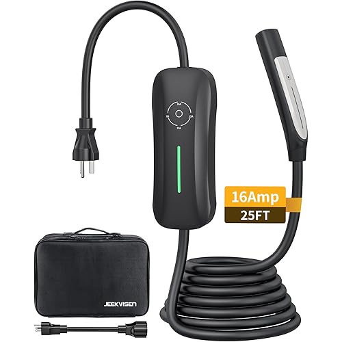 Level 1&2 Tesla EV Charger - 240V, 16 Amp, NEMA 5-15Plug&6-20P, 25ft Extension Cord, Adjustable Current - Portable Electric Car Charger for Tesla Models X/Y/3/S