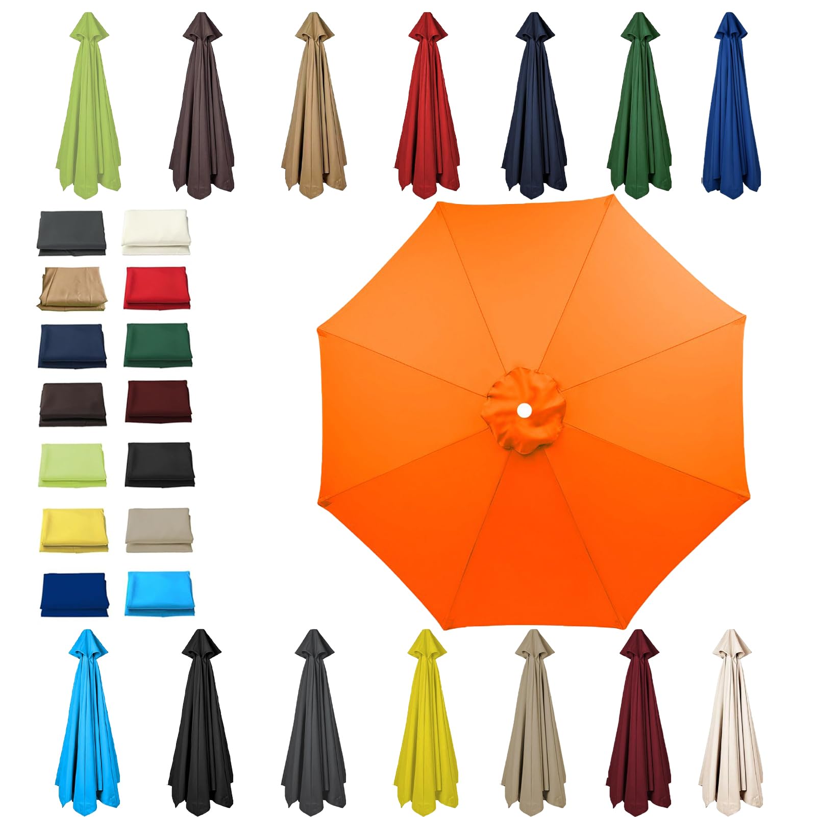 HonunGron 6 Ribs/8 Ribs Replacement Parasol Cover, 3.0m/2.7m/2.5m/2.3m/2m Umbrella Canopy Replacement, Sun Umbrella Replacement Cloth, UV 50+ Garden Parasol Canopy Cover (6 ribs-2.7m(8.8ft),Orange)