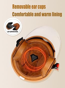 Retro Bluetooth Motorcycle Helmet with Double Visor , DOT Approved 3/4 Open Face Motorcycle Helmet, Vintage Leather Half Helmet for Scooter Moped Cruiser ATV