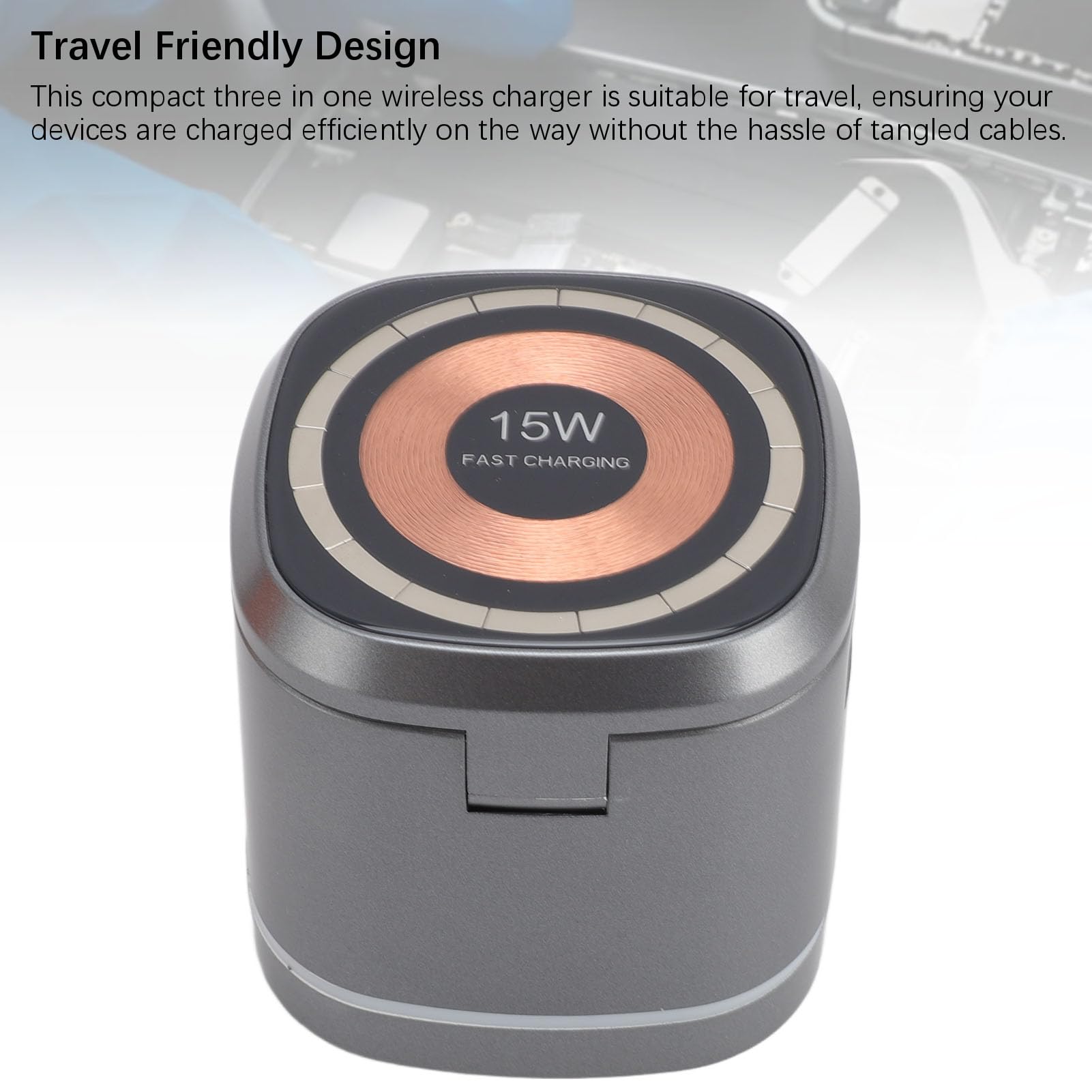 Annadue Chargeur sans Fil Magnétique, Station de Charge Rapide sur 3 avec Une Sortie de 15 W, Un Fort Alignement Magnétique, Un Coussin D'écouteur caché, pour Montre Téléphone