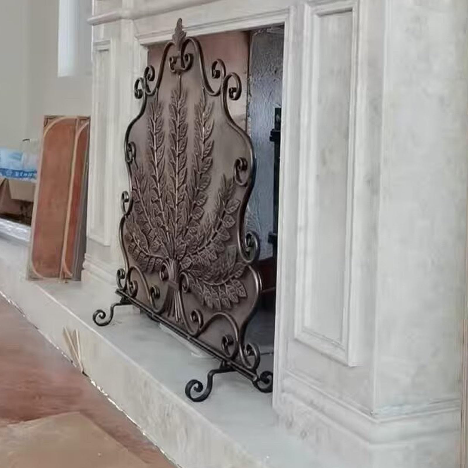 Salvachispas Chimenea Manto, Salvachispas Chimenea Guardia de Bomberos Cubierta de la Chimenea de la Decoración de la Hoja, Pantallas de Fuego Doradas para Bloqueador de Chimeneas/Estufa de Leña