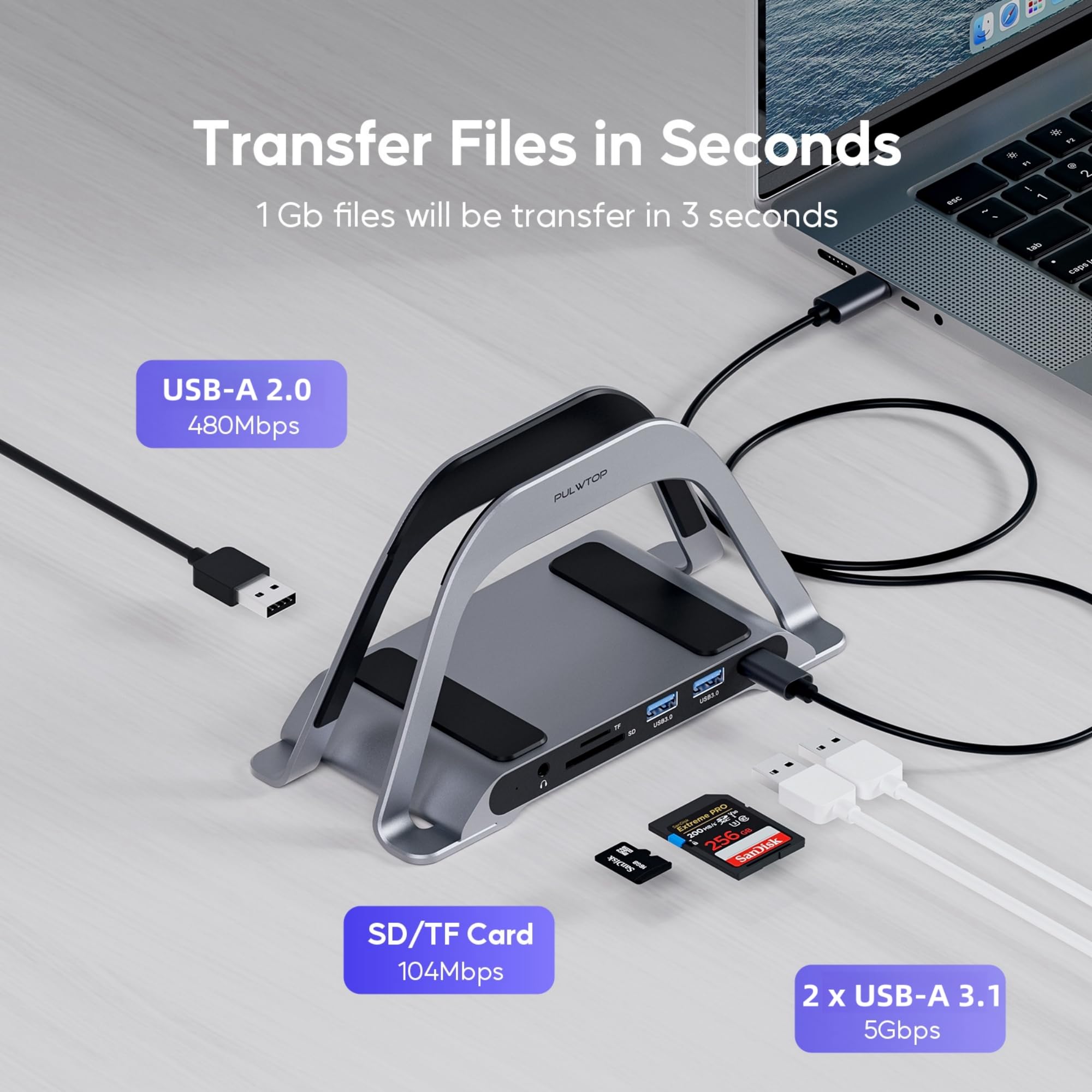 Ugreen Docking Station 12-in-1 Dock Dual HDMI PULWTOP USB-C-Dockingstation Für Dual Onitore, Vertikaler Laptop Docking Station Usb C 2x Hdmi Usb C Docking Station