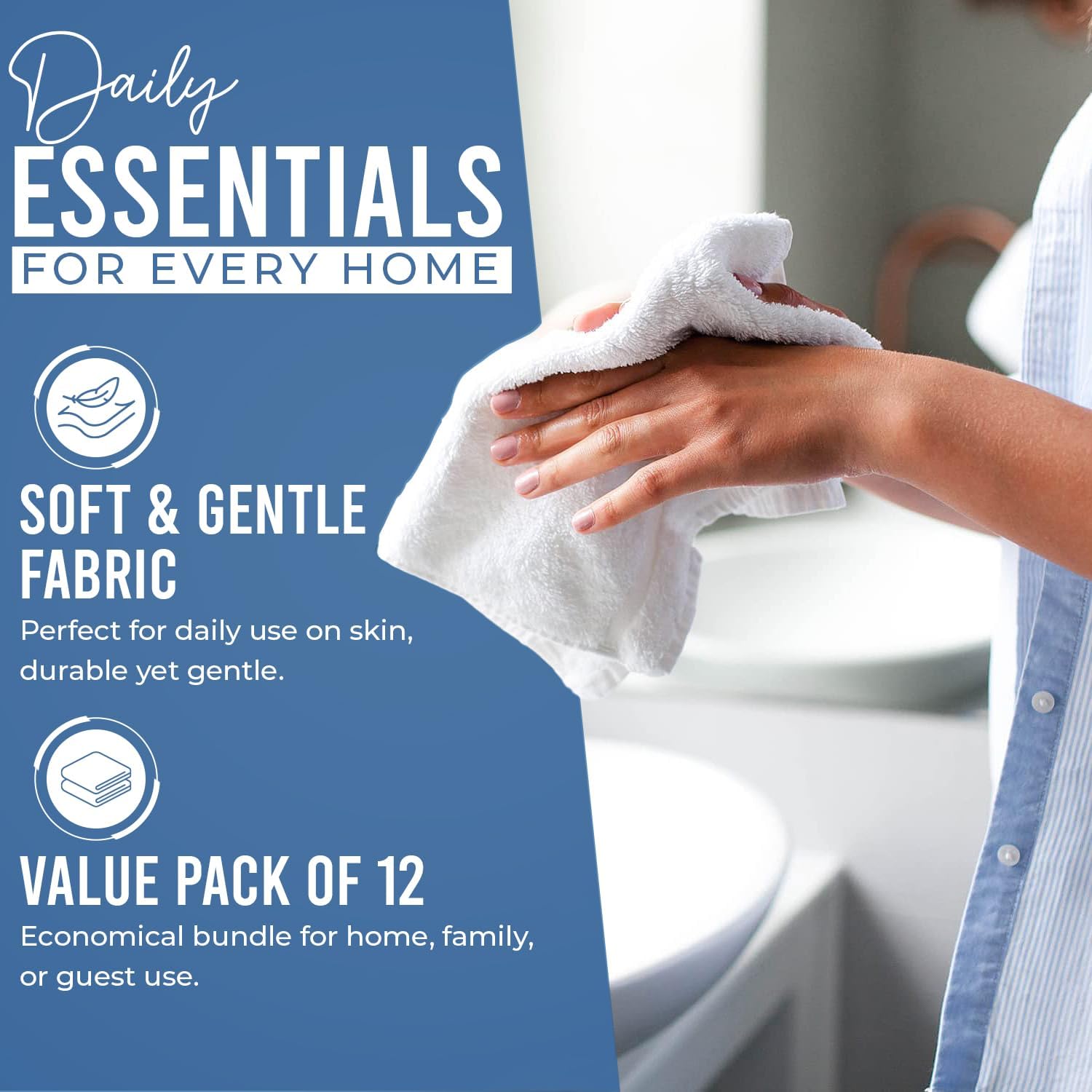 DAN RIVER 12 Pack Wash Cloths for Showering [12x12] - 100% Cotton Washcloths Premium Quality Flannel Face Cloths for Bathroom, Highly Absorbent and Soft Feel Wash Clothes, M Blue - Image 3