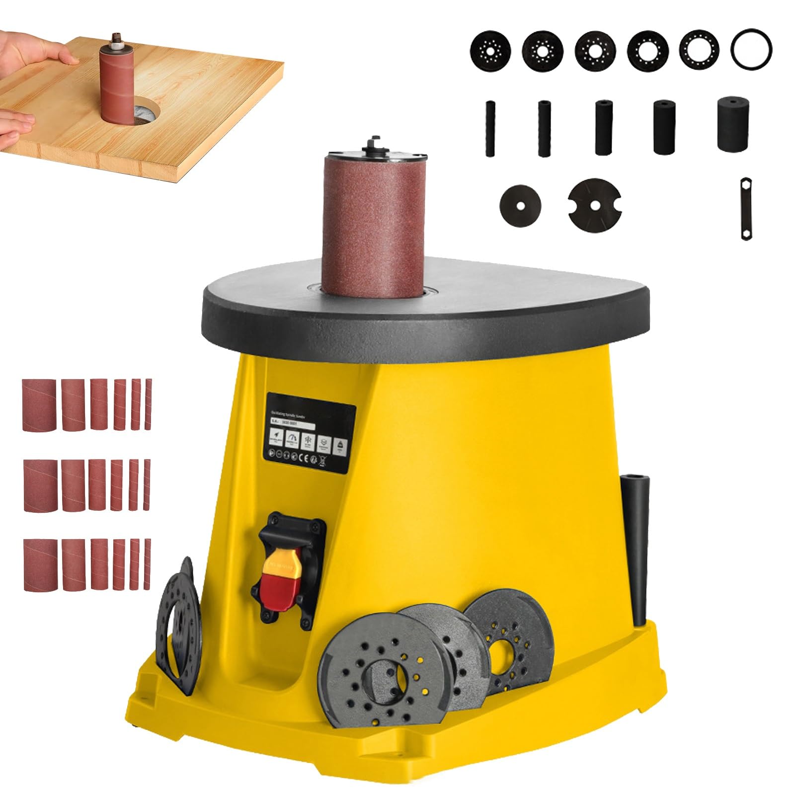 Lijadora de husillo oscilante, lijadora de columna eléctrica de 450 W con 5 manguitos de lijado y 3 juegos de papel de lija, lijadora de tambor telescópica vertical, para carpintería