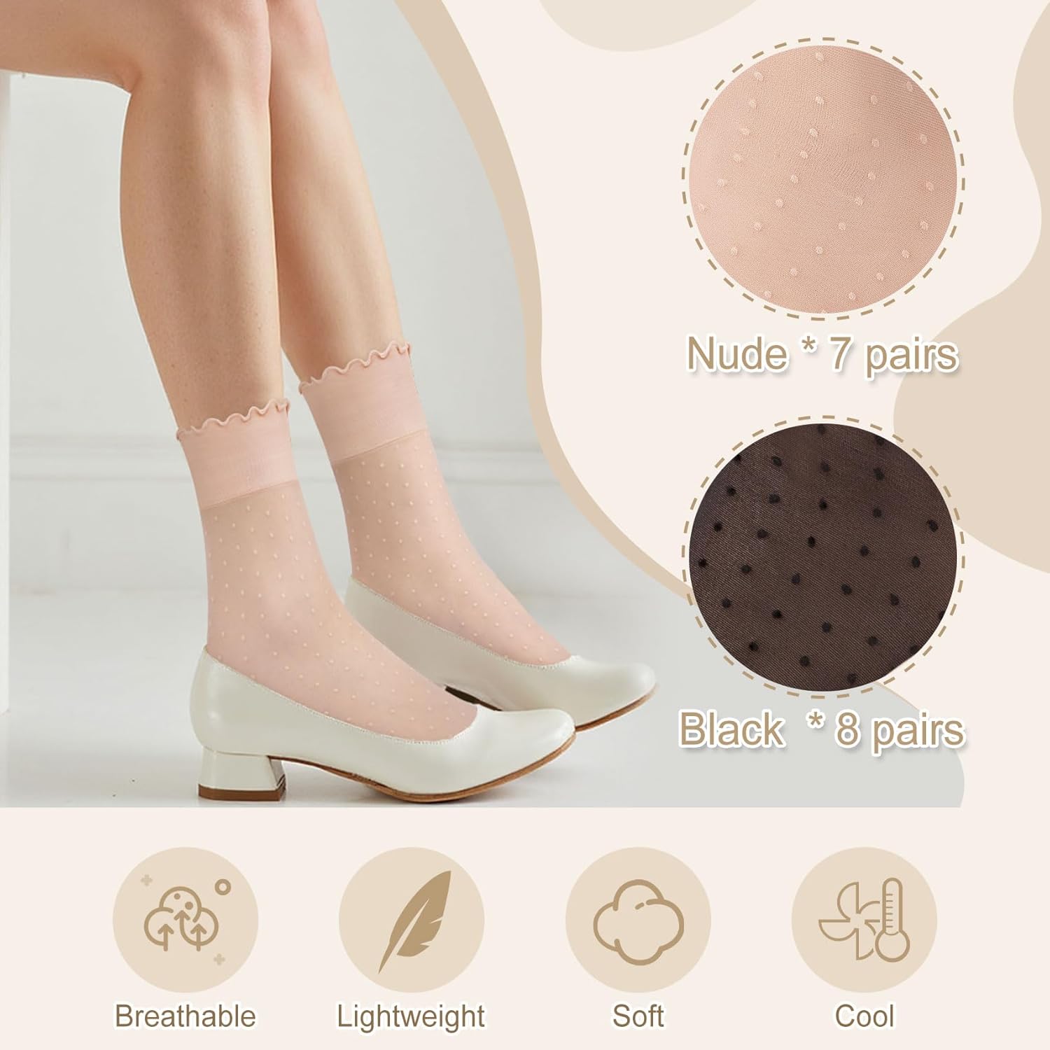 Justay 15 Pairs Sheer Ruffle Socks Woman Summer Cool See Through Thin Stocking Cute Frilly Lace Crew Socks - Image 4