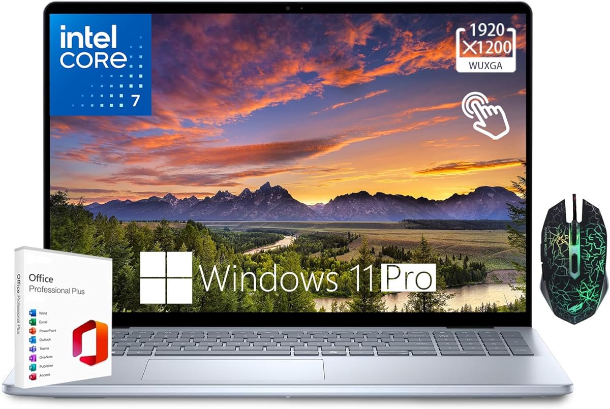 Dell Inspiron 16 Business Laptop,16" 16:10 FHD+ (1920 x 1200) Touchscreen,Intel Core 7 150U,32GB DDR5 RAM,1TB SSD,Backlit Keyboard,WiFi 6E,Microsoft Office Lifetime License & Designed Mouse,Win11 Pro : Electronics