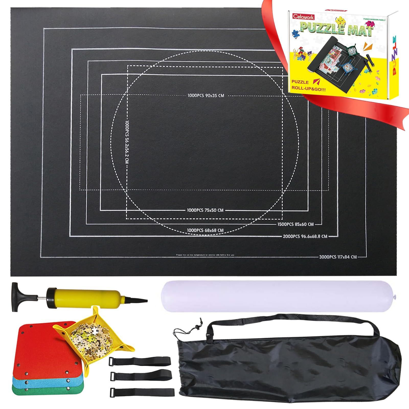 Celawork Mata do puzzli, na maks. 3000 elementów – Jigsaw Rolls, podkładka pod puzzle, mata rolowana – praktyczne akcesoria do przechowywania (czarna)