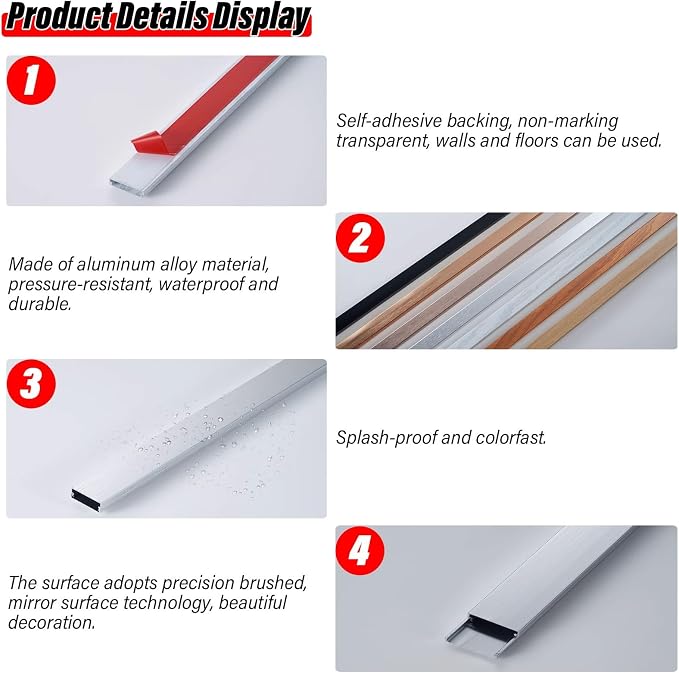 Canaleta para Cables de Aleación de Aluminio Autoadhesiva HAIXHX, Cubierta para Cables en Piso, Ideal para Oficina, Hogar, Aulas y Salas (Blanco, 1 m, 20 x 10 mm) miniatura 4