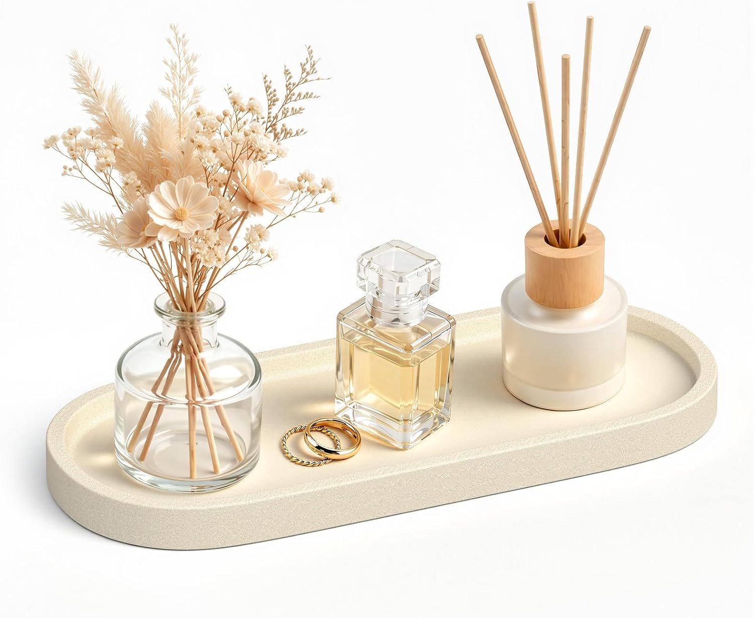 Bathroom Vanity Countertop Tray Stone-Effect Plastic Decorative Dresser Trays for Candles, Jewelry, Soap Dispenser, Skincare, Cream Bathroom Counter Tray