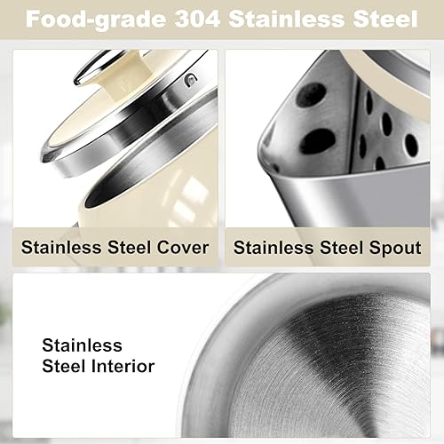 Miniatura 5 de Tetera eléctrica de acero inoxidable de 1500W-1.7L con termómetro, apagado automático y hervir, mango de tacto frío, hervidor de agua caliente sin