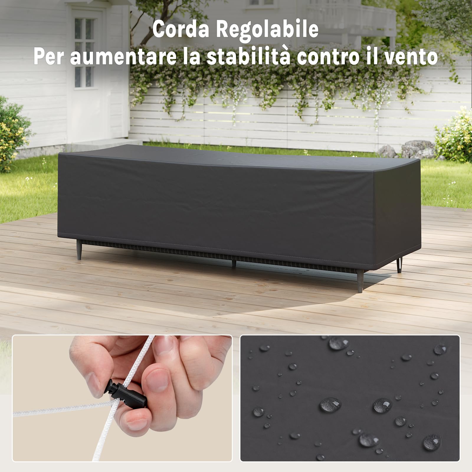 WOLTU Copertura Protettiva per Sedie, Sdraio da Esterno in Tessuto Oxford 600D, Copertura per Mobili da Giardino 218x77x55 cm Telo Anti-UV idrorepellente Resistente allo Strappo