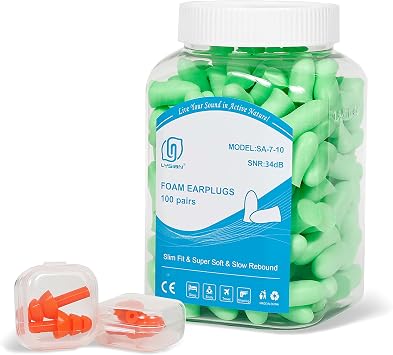 LYSIAN Slim Foam Ear Plugs for Small Ear Canals, 100 Pairs, 35dB SNR, Aqua | noise reduction earplugs for sleeping, snoring, travel & quiet rest; for women & teens