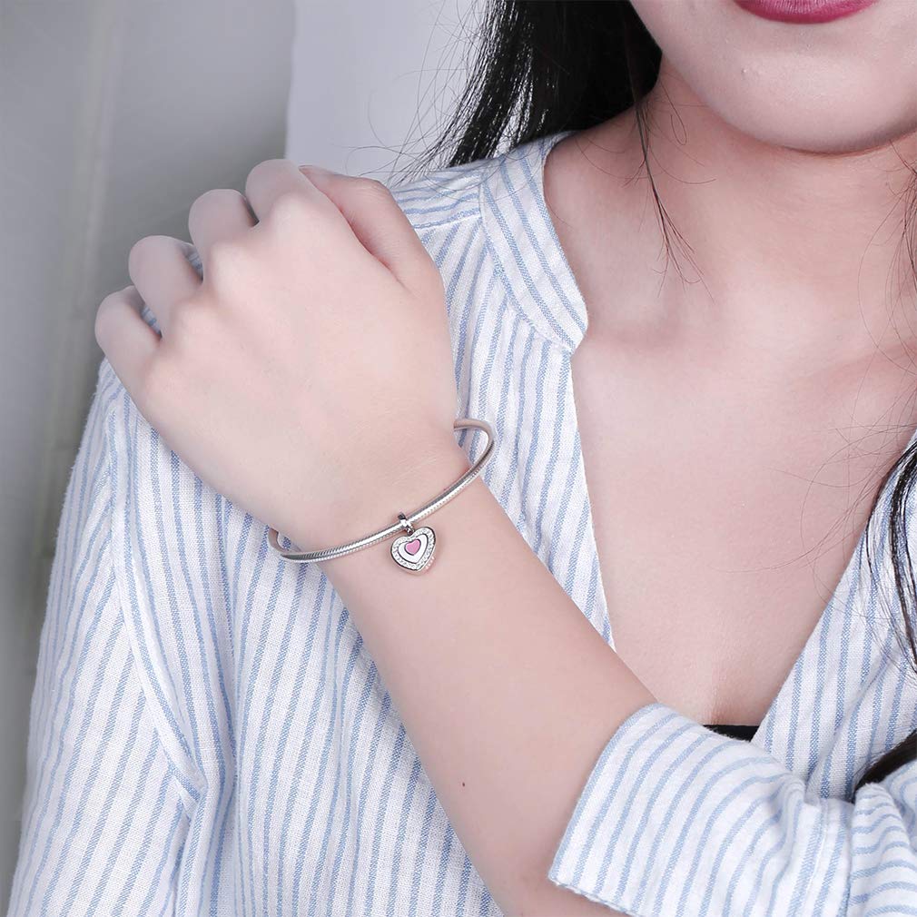 Custom4U Charme Coeur Personnalisable Charm Argent avec Photo Gravé Breloque pour Bracelet Bijoux Cadeau Personnalisé Maman Fille