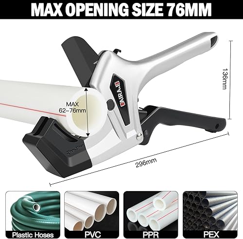 Miniatura 9 de AIRAJ Cortador de tubos de PVC de trinquete, cortador de PVC de hoja SK5 para cortar 2-12 pulgadas (2.520in) de plástico, PVC, manguera, PEX y