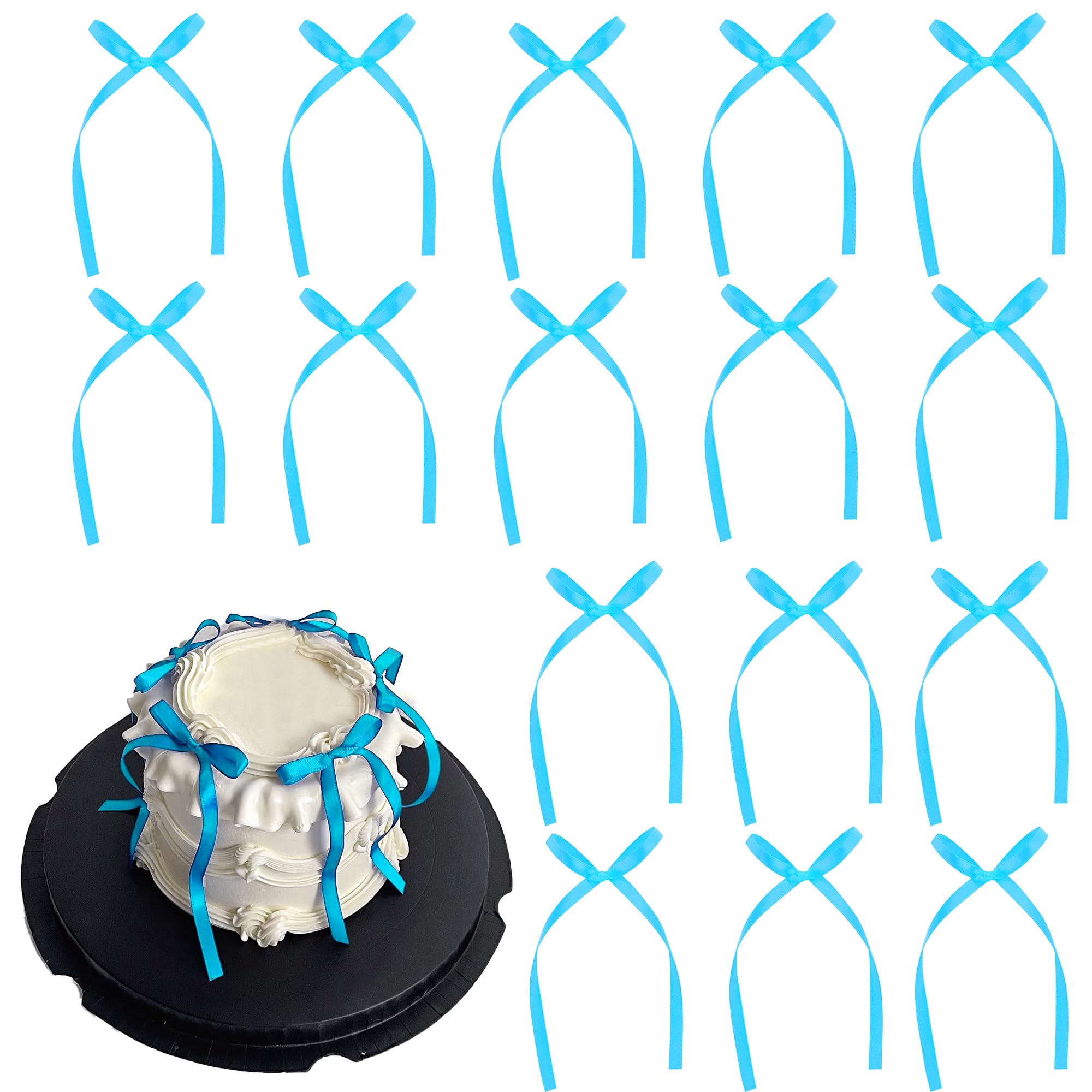 Etwgbaby 20 Pcs Bow Cupcake Toppers Blue Bowknot Valentine's Day Cupcake Picks Bridal Graduation Party Decor Cake Dessert Picks Decoration Baby