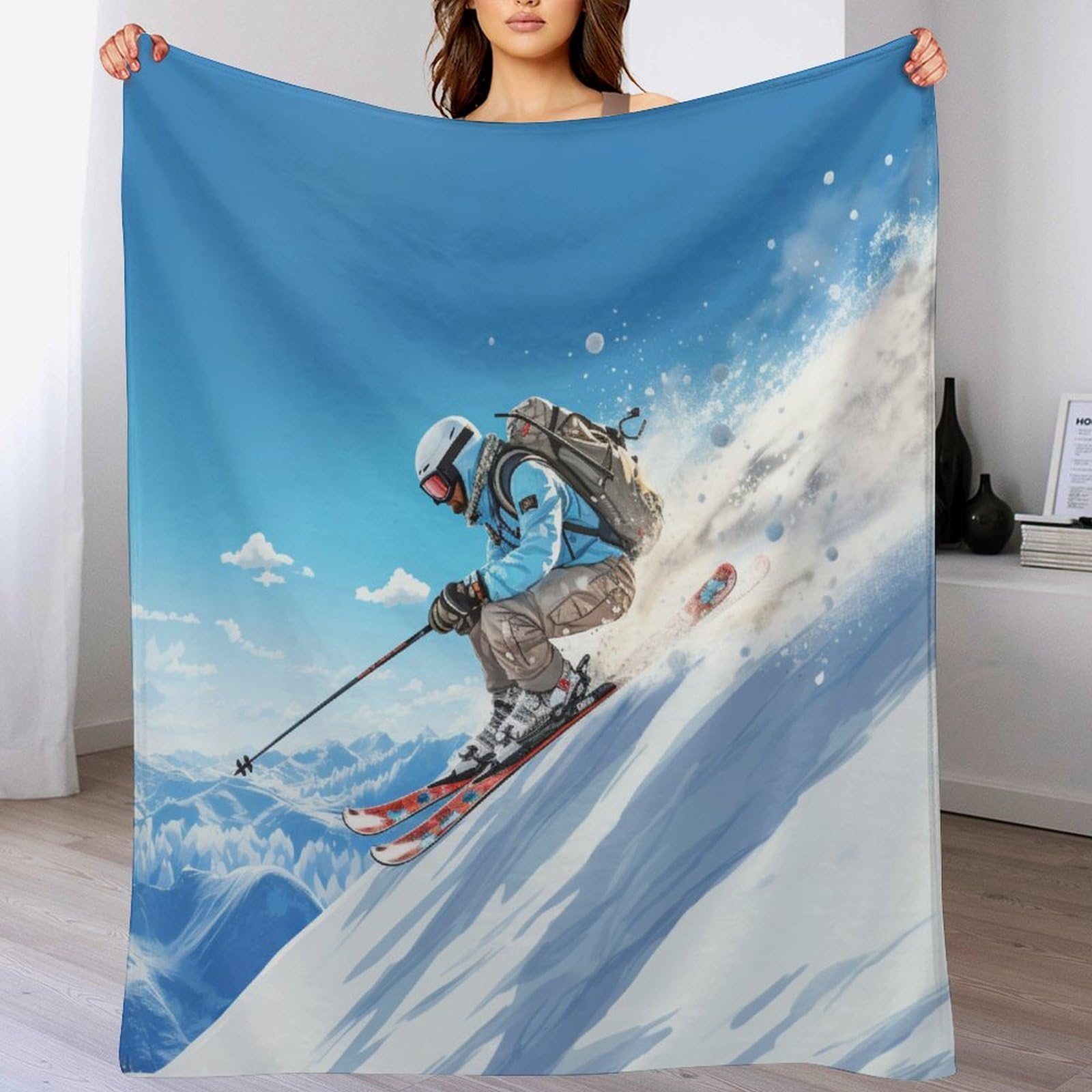 Couverture Polaire Ski de Montagne Couvertures Flannel Douce pour Soirée Canapé