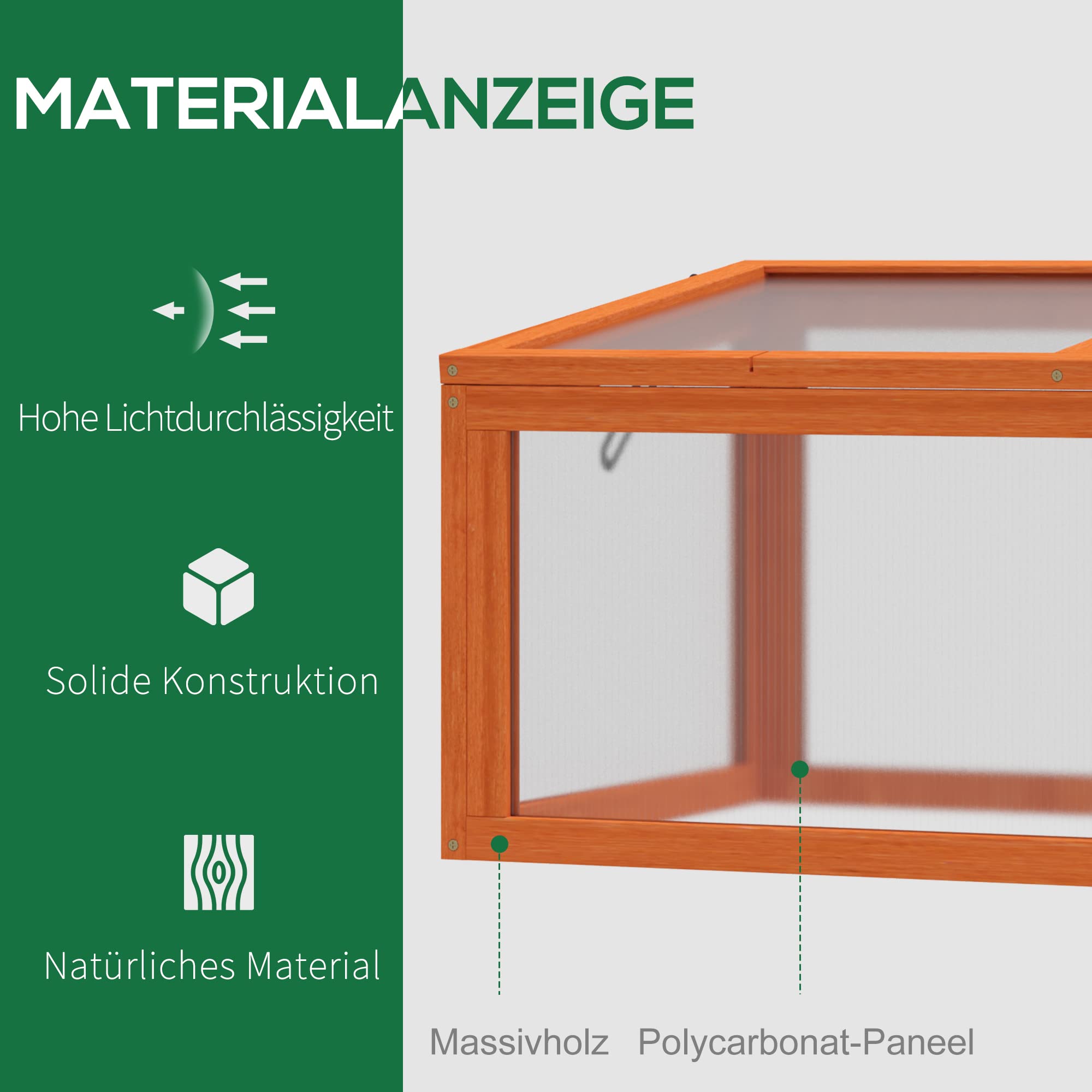 Outsunny Frühbeet Holz und Polycarbonat Treibhaus 90 x 46 x 40 cm Orange