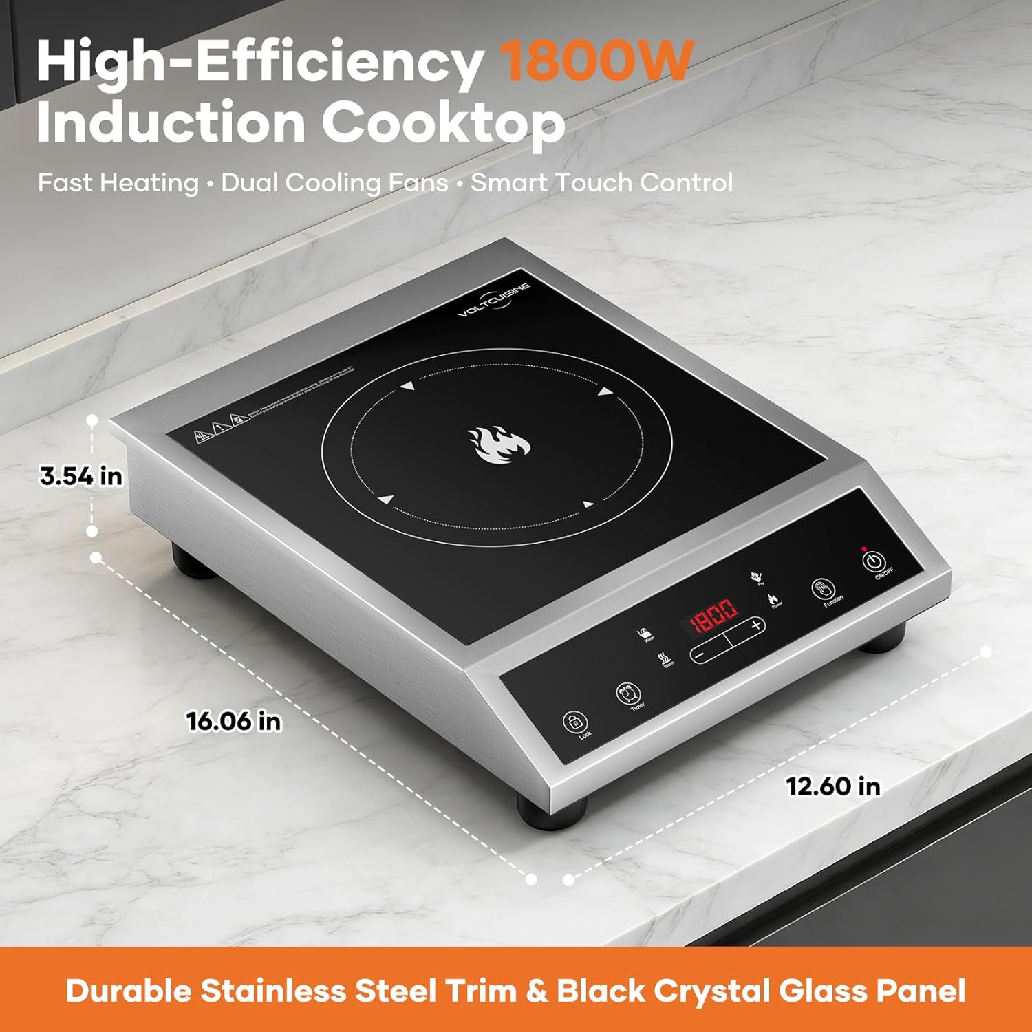 1800W Induction Cooktop, Single Burner Electric Stove with Dual IGBT Control, 10 Power & Temperature Levels, Stable Low-Heat Cooking, Touch Control Countertop Induction Cooker silver