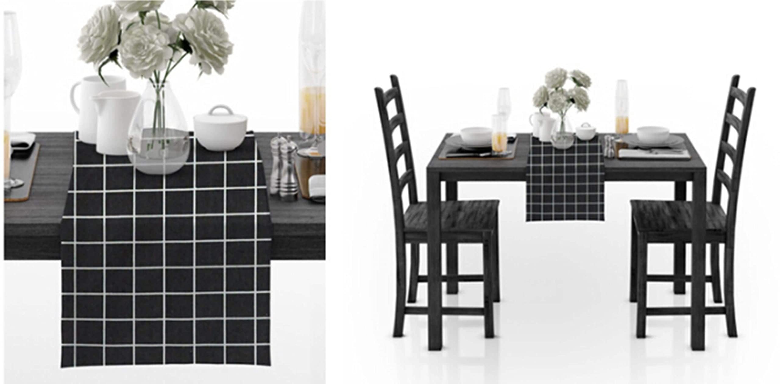 Tischdeko Festlich, Table Runner Black Tischläufer 30x260CM Gittermuster Baumwolle Wohnzimmer Küche Geburtstage Hochzeiten