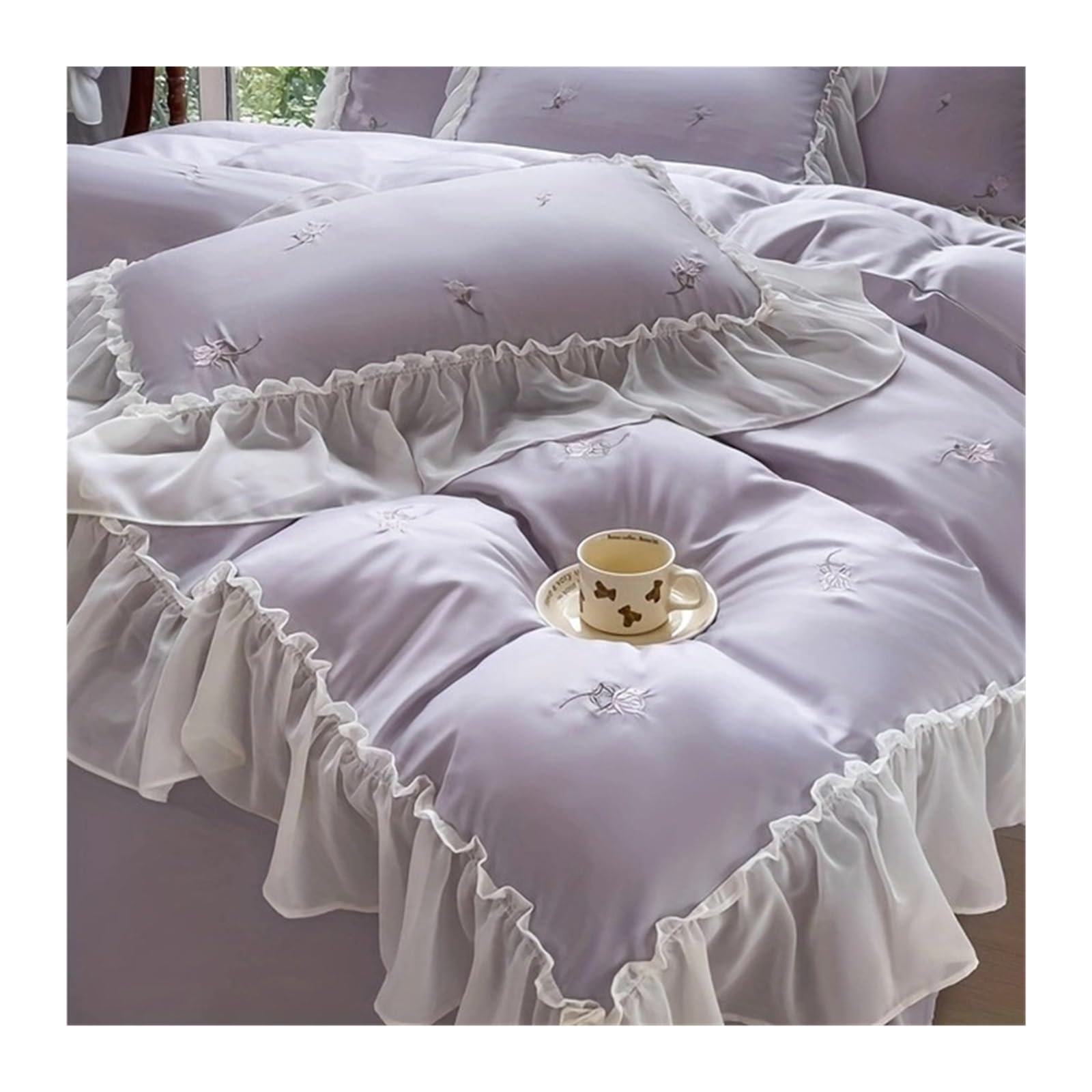 ZHSOAO 3pcs Elegant Rose Embroidery Bedding Set Lace Duvet Cover 1 2 Pillowcase for Bed(Purple,220x240cm)
