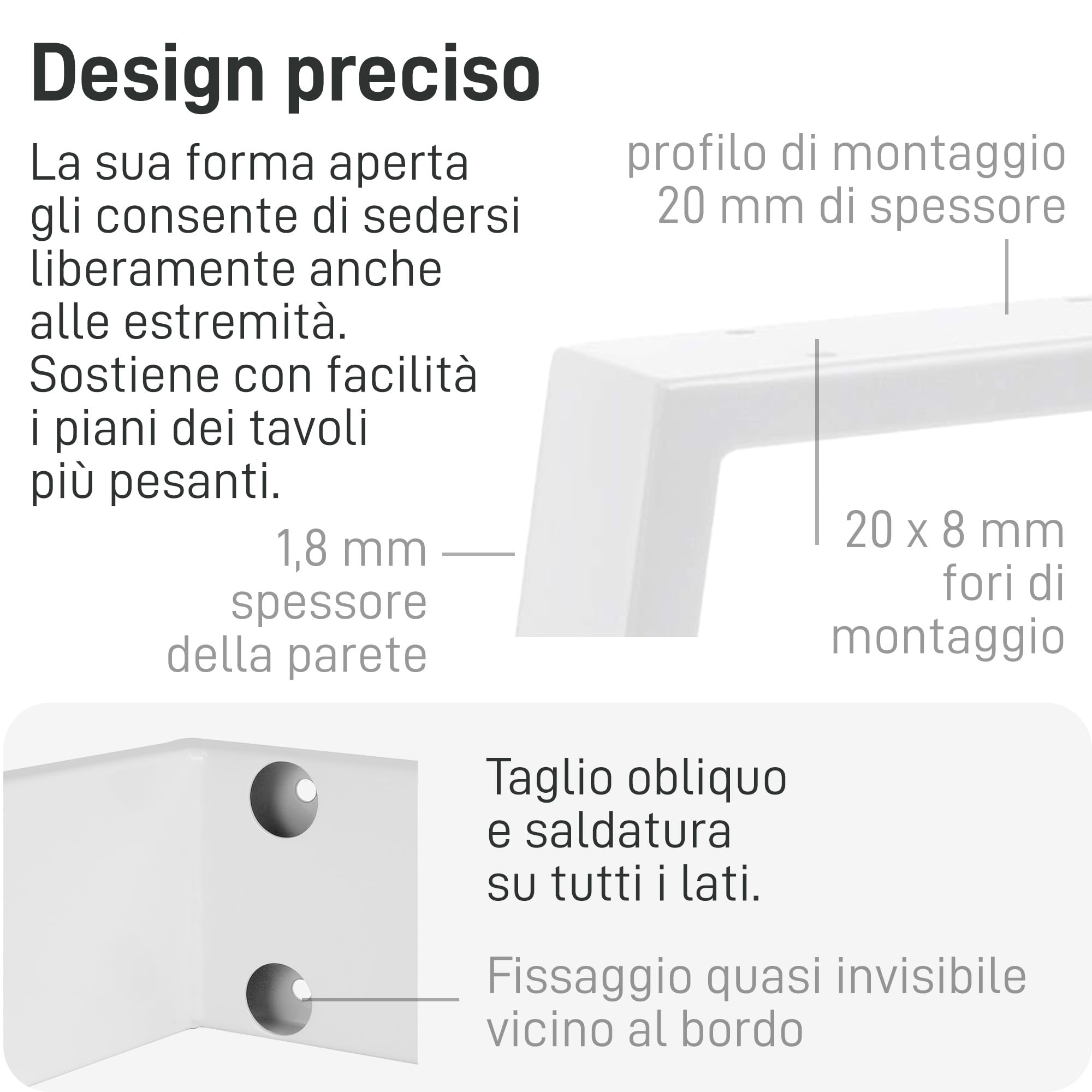 Natural Goods Berlin 2X Piedi per Tavolo Classic | Gambe per Tavolo in Metallo Bianco | Gambe per Mobili ideali per Progetti Fai da Te come Tavolo da Pranzo & Scrivania | Piedini 70/90 x 72 cm