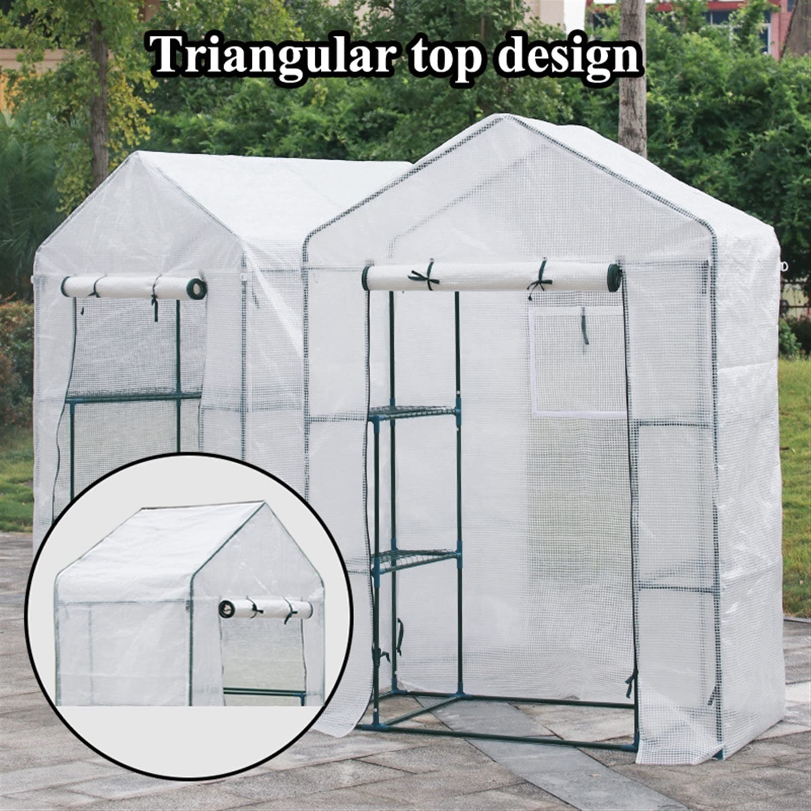 Serra da Giardino Portatile Rinforzata Walk-in, Scaffali da Giardinaggio Robusti con Copertura Durevole, Finestre Laterali Avvolgibili, per Uso Esterno E Interno, Tende per Piante in Vaso