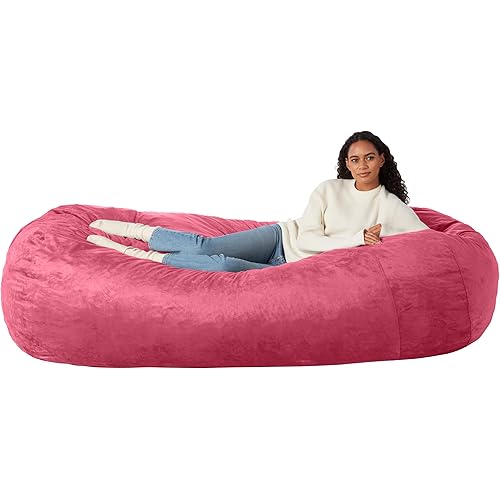Amazon Basics Extra Large Bean Bag Chair Lounger, 7 ft Memory Foam Filled, Microfiber Cover, Pink, Solid