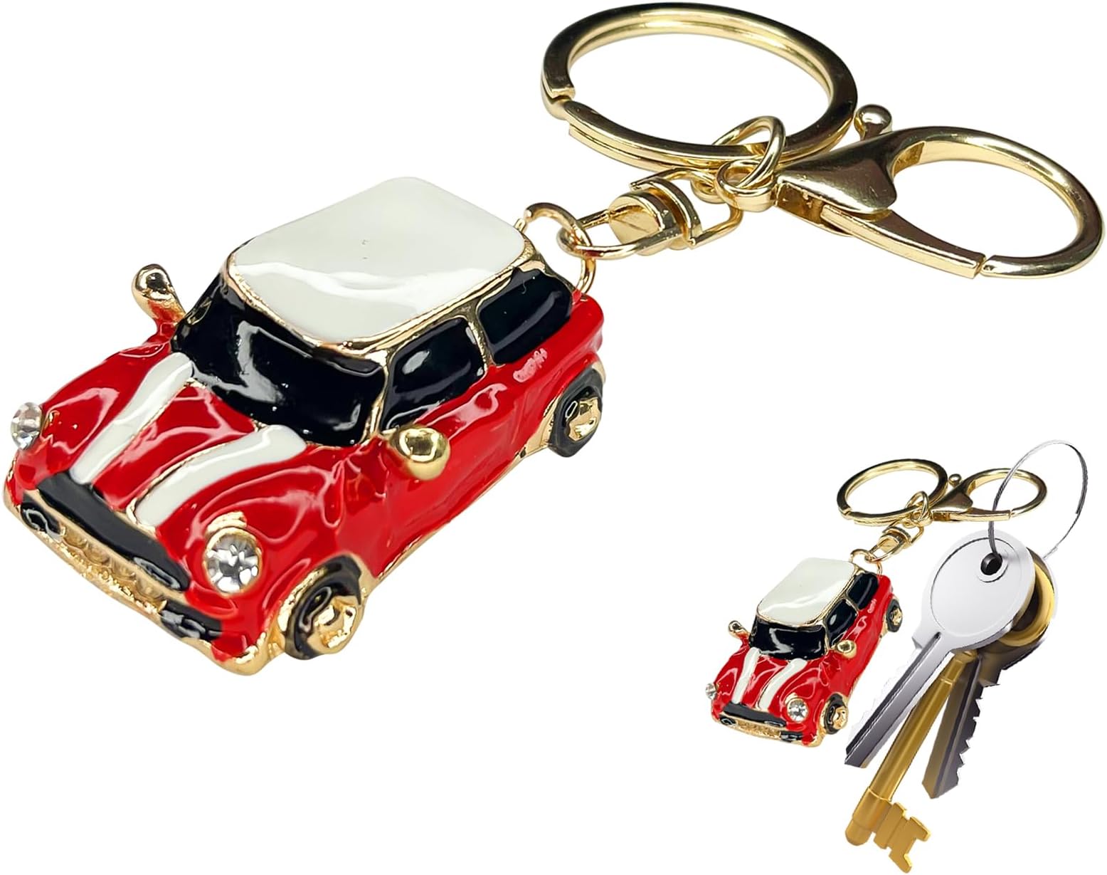 HHZL Keychain Cute Mini Car Model Keychain Key Fob Cover Exquisite Creative Metal 3D Car Model Shape Rhinestone Key Chain with Ring for Men Women Auto accessories(Red)