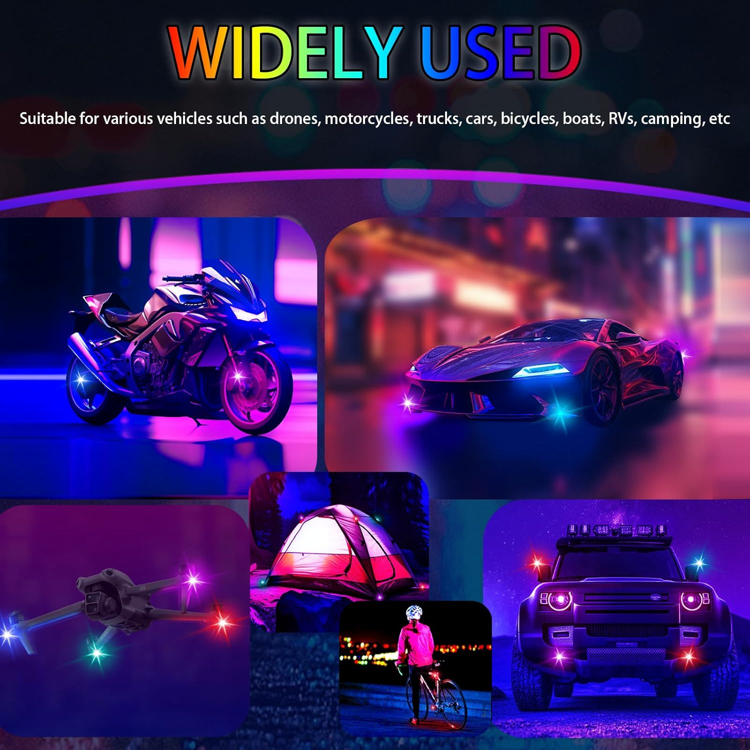 12PCS Led Aircraft Strobe Light For Cars, With Remote Control, 8Colors Rechargeable High Brightness LED Lights Waterproof Anti-Collision Emergency Warning Lights For Car Motorcycle Bike Drone Aircraft