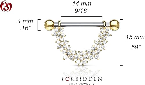 Miniatura 2 de Forbidden Body Jewelry Par de barras colgantes de acero quirúrgico de 916 pulgadas (0.551 in) con diseño de margaritas y flores