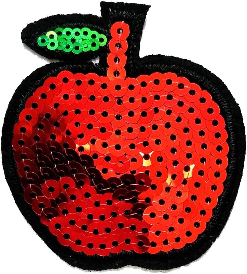 Nipitshop Patches Sequin Red Apples Green Leaves Apple Fruit Cartoon Kids Symbol DIY Iron on Patch Iron-On Designer Patch Used for Gifts Crafts Jeans Clothing Fabric