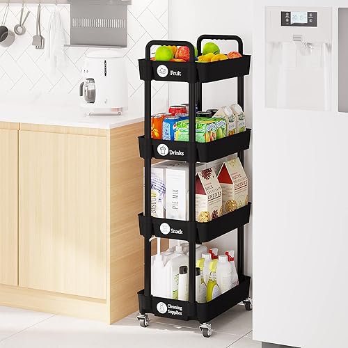 Miniatura 6 de Laiensia Carrito Rodante de 4 Niveles con Ruedas, Carritos de Almacenamiento de Utilidad Multifunción, Organizador de Almacenamiento de Cocina,